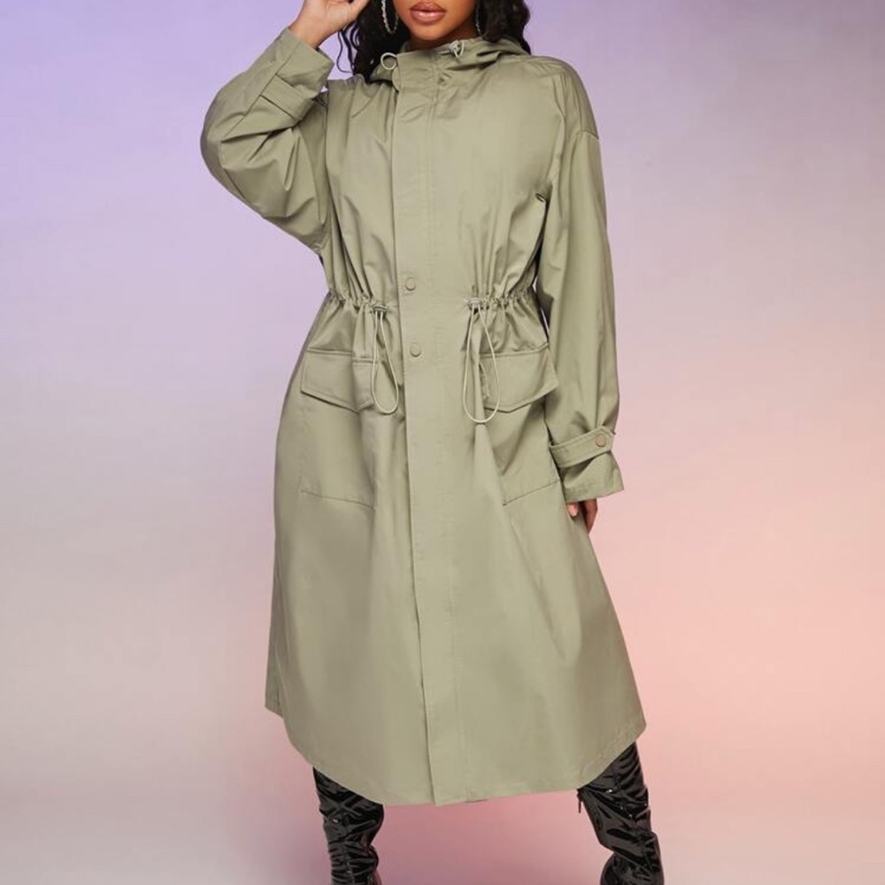 Women's Olive Hooded Trench Coat